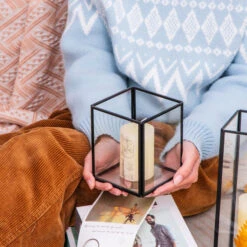 Short Handmade Black Glass Candle Holder, Square, 3.9" -Terrarium Plant Hub 290A1068