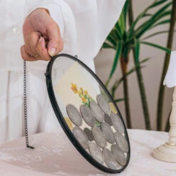 NCYP Glass Coin Organizer Holder For Morgan Silver Dollar Coin - Wall Hanging Display Frame - Round 8" Glass Floating Herbarium For Dried Flowers - Home Decor, Black -Terrarium Plant Hub 290A2955