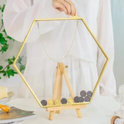 Wall Hanging Hexagon 12" Herbarium Brass Glass Frame For Thick Pressed Flowers, Dried Flowers, Poster, Coin, Double Glass, Floating Frame -Terrarium Plant Hub 290A3116