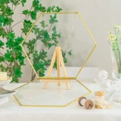 Wall Hanging Hexagon 12" Herbarium Brass Glass Frame For Thick Pressed Flowers, Dried Flowers, Poster, Coin, Double Glass, Floating Frame -Terrarium Plant Hub 290A3119
