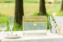 NCYP Wedding Card Box With Slot And Lock - 10.2x5.5x8.4 Inches - Gold Glass Envelope Box For Birthday Party Reception - Vintage, Arch-design, Centerpiece Decoration -Terrarium Plant Hub 290A4361