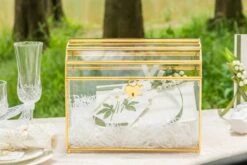 NCYP Wedding Card Box With Slot And Lock - 10.2x5.5x8.4 Inches - Gold Glass Envelope Box For Birthday Party Reception - Vintage, Arch-design, Centerpiece Decoration -Terrarium Plant Hub 290A4524 01de8853 f020 4f24 8c79 ba85e2860f87
