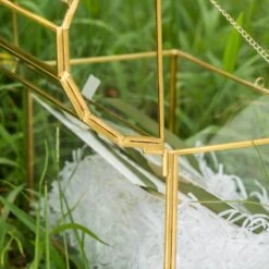 NCYP Wedding Card Box With Slot And Lock - 10.2x5.5x8.4 Inches - Gold Glass Envelope Box For Birthday Party Reception - Vintage, Arch-design, Centerpiece Decoration -Terrarium Plant Hub 290A4586