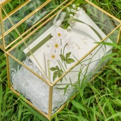 NCYP Wedding Card Box With Slot And Lock - 10.2x5.5x8.4 Inches - Gold Glass Envelope Box For Birthday Party Reception - Vintage, Arch-design, Centerpiece Decoration -Terrarium Plant Hub 290A4625