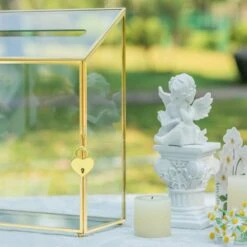 NCYP Wedding Card Box With Slot And Lock - 9.5x4.5x11.8 Inches - Gold Glass Envelope Donation Box For Birthday Party Reception - Vintage Centerpiece, Decoration (Glass Box Only) -Terrarium Plant Hub 290A6856 dd975b72 8391 4922 b492 5ffa6825ae10