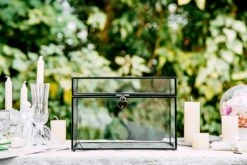 12"Large Black Foot Rectangle With Slot Lock Geometric Glass Card Box Keepsake Wedding Reception Envelope Holder Display Gift With Lid -Terrarium Plant Hub 290A7581