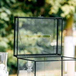 12"Large Black Foot Rectangle With Slot Lock Geometric Glass Card Box Keepsake Wedding Reception Envelope Holder Display Gift With Lid -Terrarium Plant Hub 290A7669