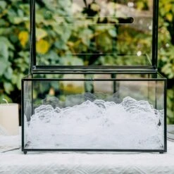 12"Large Black Foot Rectangle With Slot Lock Geometric Glass Card Box Keepsake Wedding Reception Envelope Holder Display Gift With Lid -Terrarium Plant Hub 290A7676