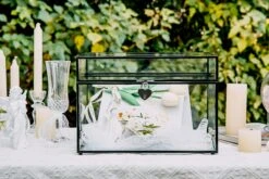 12"Large Black Foot Rectangle With Slot Lock Geometric Glass Card Box Keepsake Wedding Reception Envelope Holder Display Gift With Lid -Terrarium Plant Hub 290A7698