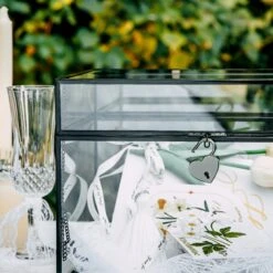 12"Large Black Foot Rectangle With Slot Lock Geometric Glass Card Box Keepsake Wedding Reception Envelope Holder Display Gift With Lid -Terrarium Plant Hub 290A7729