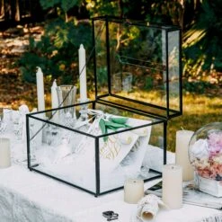 12"Large Black Foot Rectangle With Slot Lock Geometric Glass Card Box Keepsake Wedding Reception Envelope Holder Display Gift With Lid -Terrarium Plant Hub 290A7736