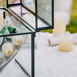 12"Large Black Foot Rectangle With Slot Lock Geometric Glass Card Box Keepsake Wedding Reception Envelope Holder Display Gift With Lid -Terrarium Plant Hub 290A7812