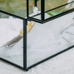 12"Large Black Foot Rectangle With Slot Lock Geometric Glass Card Box Keepsake Wedding Reception Envelope Holder Display Gift With Lid -Terrarium Plant Hub 290A7816