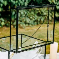 12"Large Black Foot Rectangle With Slot Lock Geometric Glass Card Box Keepsake Wedding Reception Envelope Holder Display Gift With Lid -Terrarium Plant Hub 290A7819