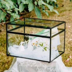 12"Large Black Foot Rectangle With Slot Lock Geometric Glass Card Box Keepsake Wedding Reception Envelope Holder Display Gift With Lid -Terrarium Plant Hub 290A7868