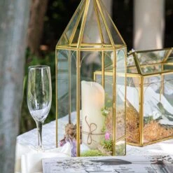 Handmade Gold Tall Tower Terrarium Glass Box For Ribbon Wands, Pens, Cancel Holder For Wedding, Reception, Wishing Well, Bridal Shower -Terrarium Plant Hub 290A8758 f9690fc5 319b 4607 9ede 60cbc4076588