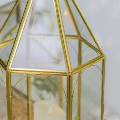 Handmade Gold Tall Tower Terrarium Glass Box For Ribbon Wands, Pens, Cancel Holder For Wedding, Reception, Wishing Well, Bridal Shower -Terrarium Plant Hub 290A8778