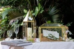 Handmade Gold Tall Tower Terrarium Glass Box For Ribbon Wands, Pens, Cancel Holder For Wedding, Reception, Wishing Well, Bridal Shower -Terrarium Plant Hub 290A8812 2