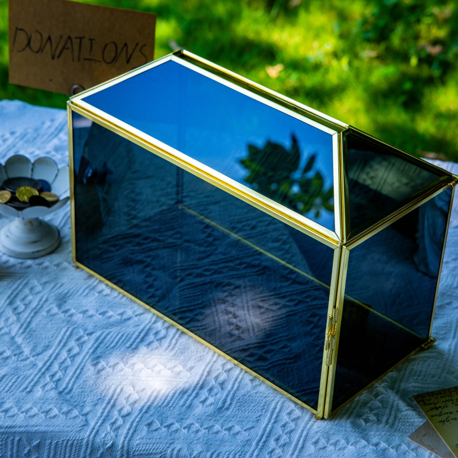 Handmade Black And Gold Large Geometric Glass Donation Box Terrarium With Slot And Lock 4 Handmade Black And Gold Large Geometric Glass Donation Box Terrarium With Slot And Lock - Image 2