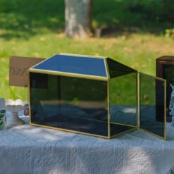 Handmade Black And Gold Large Geometric Glass Donation Box Terrarium With Slot And Lock 27 Handmade Black And Gold Large Geometric Glass Donation Box Terrarium With Slot And Lock -Terrarium Plant Hub 290A8927