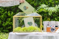 12.6" Handmade Victorian Church Gold Wedding Card Box With Slot And Lock -Terrarium Plant Hub 290A9009