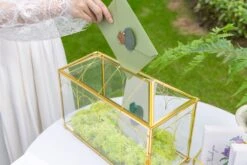 12.6" Handmade Victorian Church Gold Wedding Card Box With Slot And Lock -Terrarium Plant Hub 290A9018