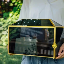 Handmade Black And Gold Large Geometric Glass Donation Box Terrarium With Slot And Lock 33 Handmade Black And Gold Large Geometric Glass Donation Box Terrarium With Slot And Lock -Terrarium Plant Hub 290A9034