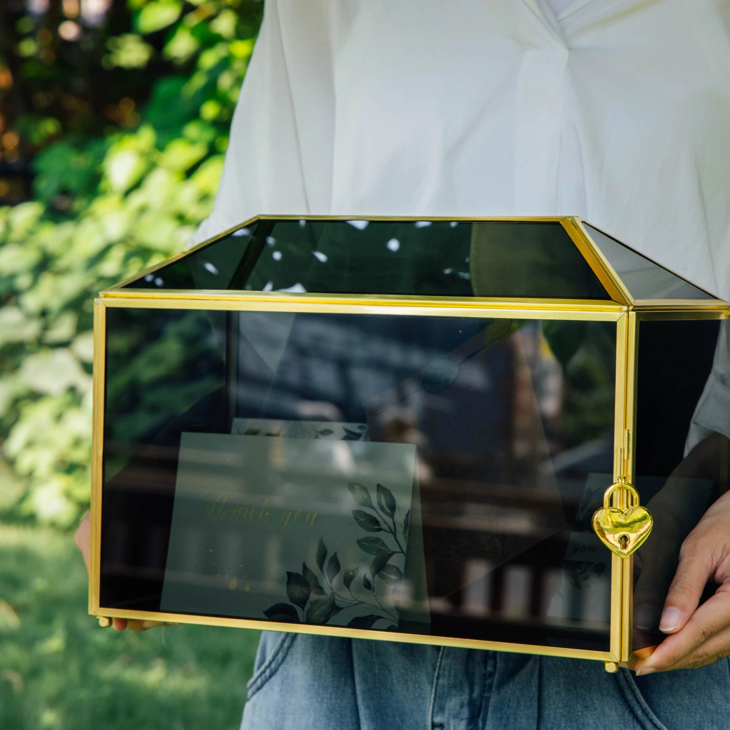 Handmade Black And Gold Large Geometric Glass Donation Box Terrarium With Slot And Lock 14 Handmade Black And Gold Large Geometric Glass Donation Box Terrarium With Slot And Lock - Image 12