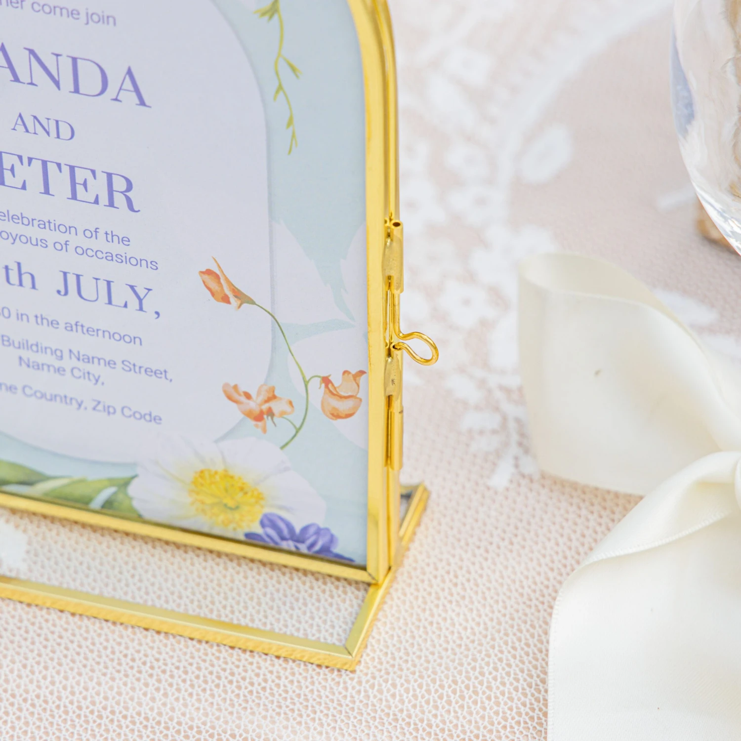 5x7'' Arched Brass And Double Glass Frame, For Pressed Flowers, Table Number Holder 16 5x7'' Arched Brass And Double Glass Frame, For Pressed Flowers, Table Number Holder - Image 14