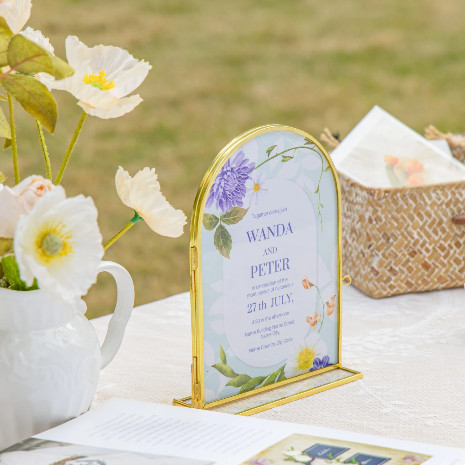 5x7'' Arched Brass And Double Glass Frame, For Pressed Flowers, Table Number Holder 6 5x7'' Arched Brass And Double Glass Frame, For Pressed Flowers, Table Number Holder - Image 4