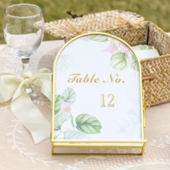 5x7'' Arched Brass And Double Glass Frame, For Pressed Flowers, Table Number Holder 26 5x7'' Arched Brass And Double Glass Frame, For Pressed Flowers, Table Number Holder -Terrarium Plant Hub 290A9121