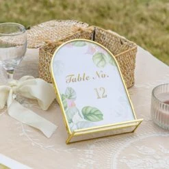 5x7'' Arched Brass And Double Glass Frame, For Pressed Flowers, Table Number Holder 28 5x7'' Arched Brass And Double Glass Frame, For Pressed Flowers, Table Number Holder -Terrarium Plant Hub 290A9122