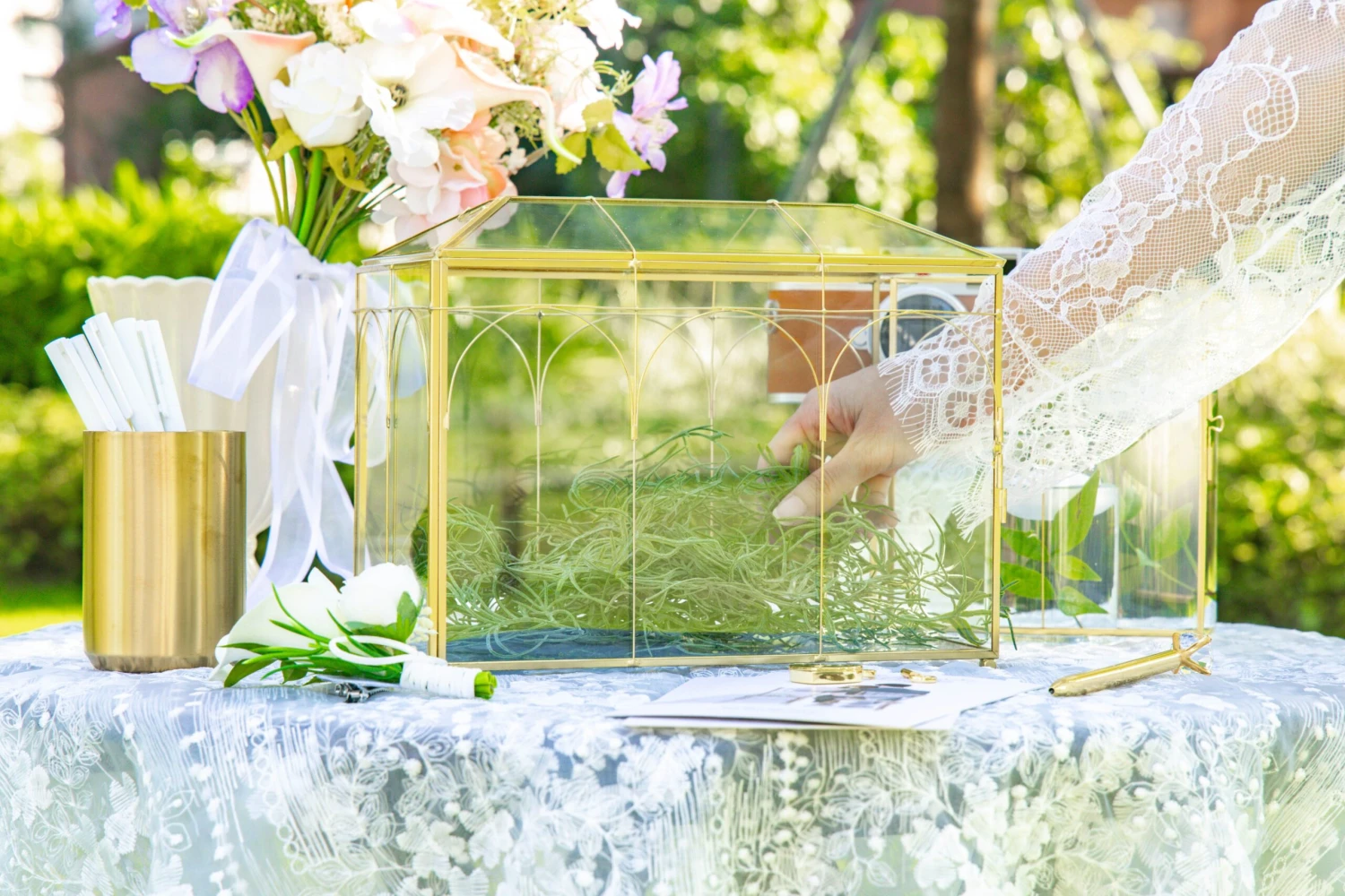 10.2" Handmade Victorian Church Gold Wedding Card Box With Slot And Lock 5 10.2" Handmade Victorian Church Gold Wedding Card Box With Slot And Lock - Image 3