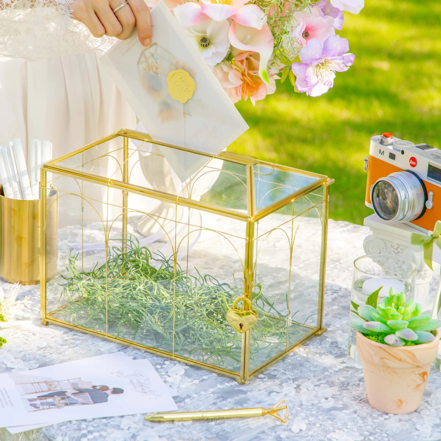 10.2" Handmade Victorian Church Gold Wedding Card Box With Slot And Lock 4 10.2" Handmade Victorian Church Gold Wedding Card Box With Slot And Lock - Image 2