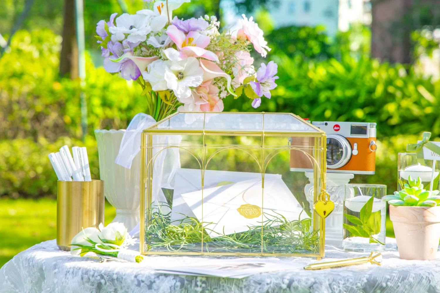 10.2" Handmade Victorian Church Gold Wedding Card Box With Slot And Lock 10 10.2" Handmade Victorian Church Gold Wedding Card Box With Slot And Lock - Image 8