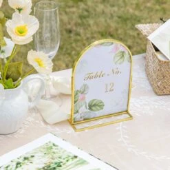 5x7'' Arched Brass And Double Glass Frame, For Pressed Flowers, Table Number Holder 30 5x7'' Arched Brass And Double Glass Frame, For Pressed Flowers, Table Number Holder -Terrarium Plant Hub 290A9187