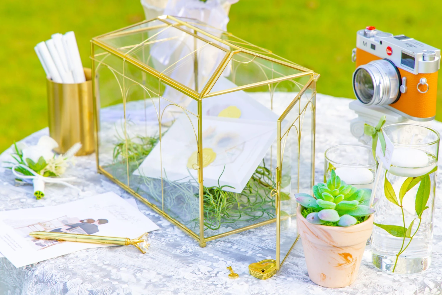 10.2" Handmade Victorian Church Gold Wedding Card Box With Slot And Lock 14 10.2" Handmade Victorian Church Gold Wedding Card Box With Slot And Lock - Image 12