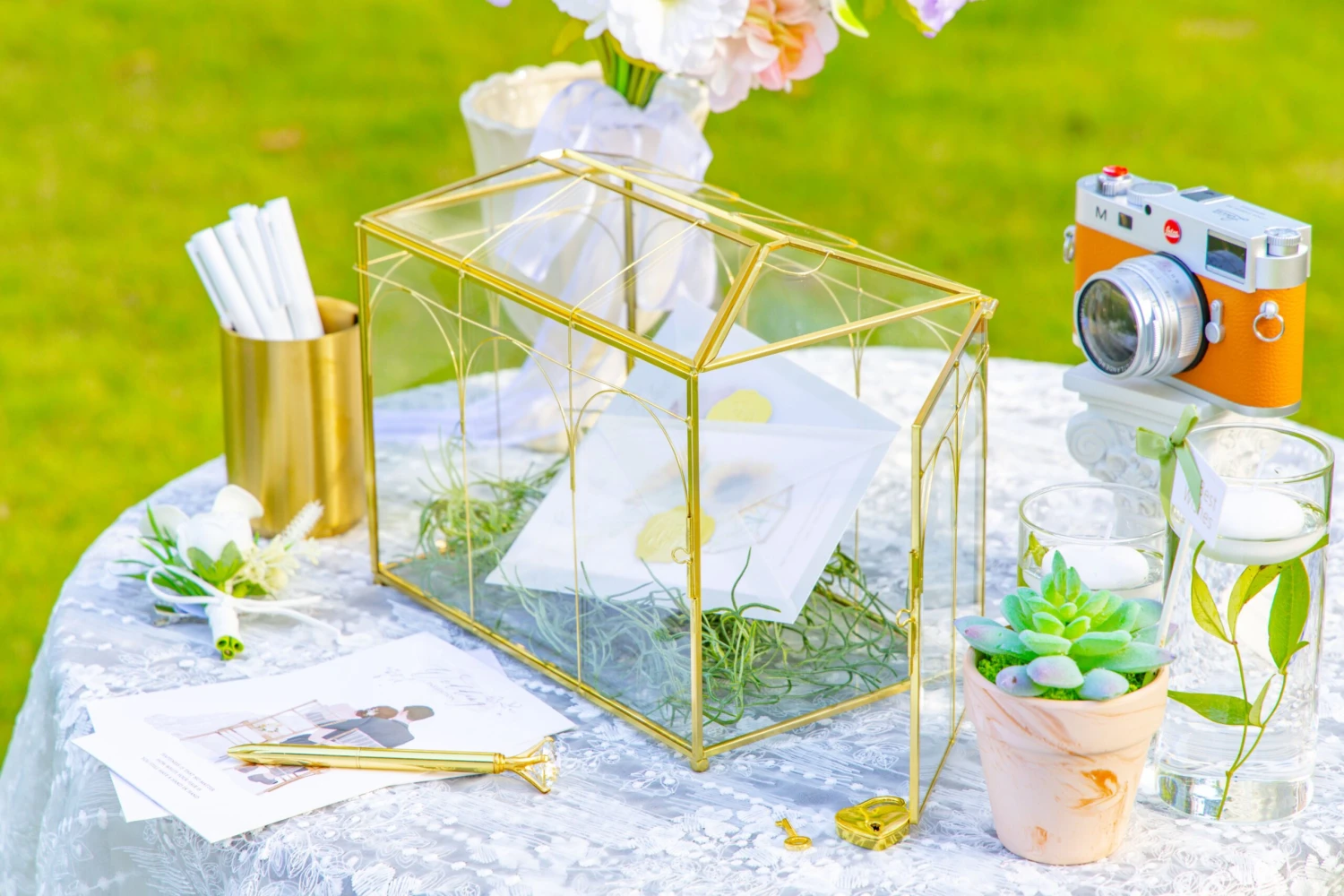 10.2" Handmade Victorian Church Gold Wedding Card Box With Slot And Lock 15 10.2" Handmade Victorian Church Gold Wedding Card Box With Slot And Lock - Image 13