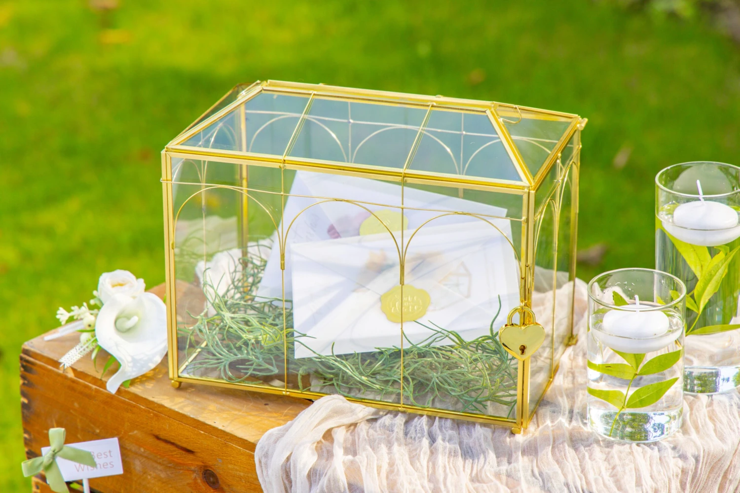 10.2" Handmade Victorian Church Gold Wedding Card Box With Slot And Lock 17 10.2" Handmade Victorian Church Gold Wedding Card Box With Slot And Lock - Image 15