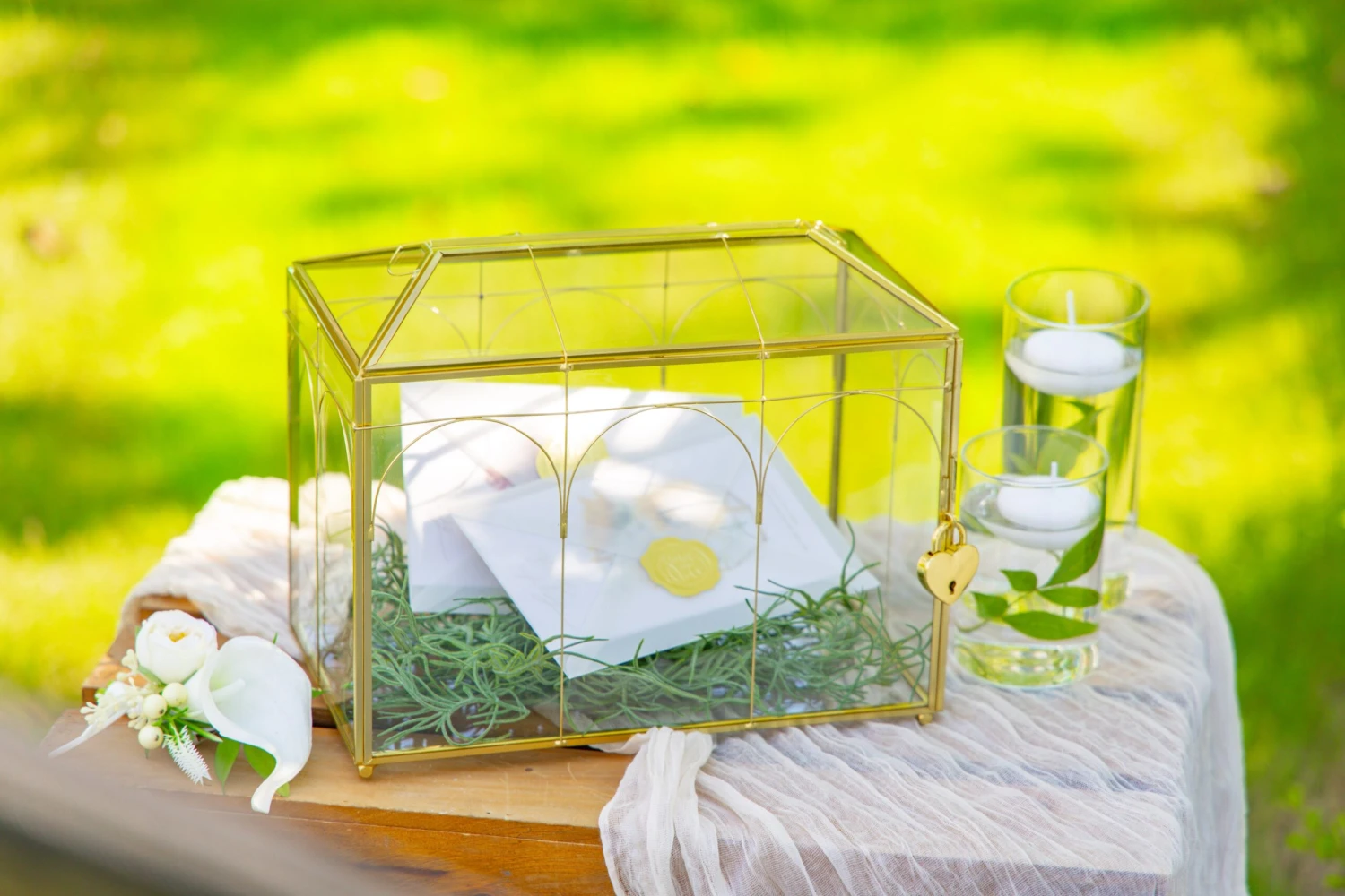 10.2" Handmade Victorian Church Gold Wedding Card Box With Slot And Lock 21 10.2" Handmade Victorian Church Gold Wedding Card Box With Slot And Lock - Image 19