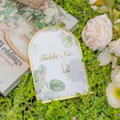 5x7'' Arched Brass And Double Glass Frame, For Pressed Flowers, Table Number Holder 41 5x7'' Arched Brass And Double Glass Frame, For Pressed Flowers, Table Number Holder -Terrarium Plant Hub 290A9225