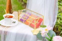 Glass Gold Tea Bag Box, 3 Compartments And Lid Storage Box, Tea Lovers Gift Box, Tea Organizer, Christmas Gift -Terrarium Plant Hub 290A9927