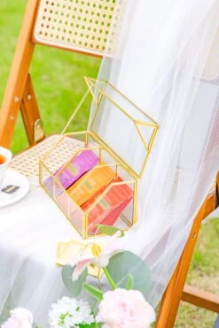 Glass Gold Tea Bag Box, 3 Compartments And Lid Storage Box, Tea Lovers Gift Box, Tea Organizer, Christmas Gift -Terrarium Plant Hub 290A9941