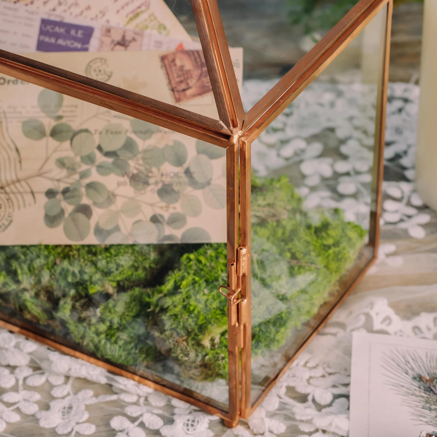 Large Geometric Glass Card Box Terrarium With Slot And Heart Lock, Foot, Gold, Handmade, Brass,for Wedding Receiption, Wishwell, Keepsake Centerpiece 21 Large Geometric Glass Card Box Terrarium With Slot And Heart Lock, Foot, Gold, Handmade, Brass,for Wedding Receiption, Wishwell, Keepsake Centerpiece - Image 19