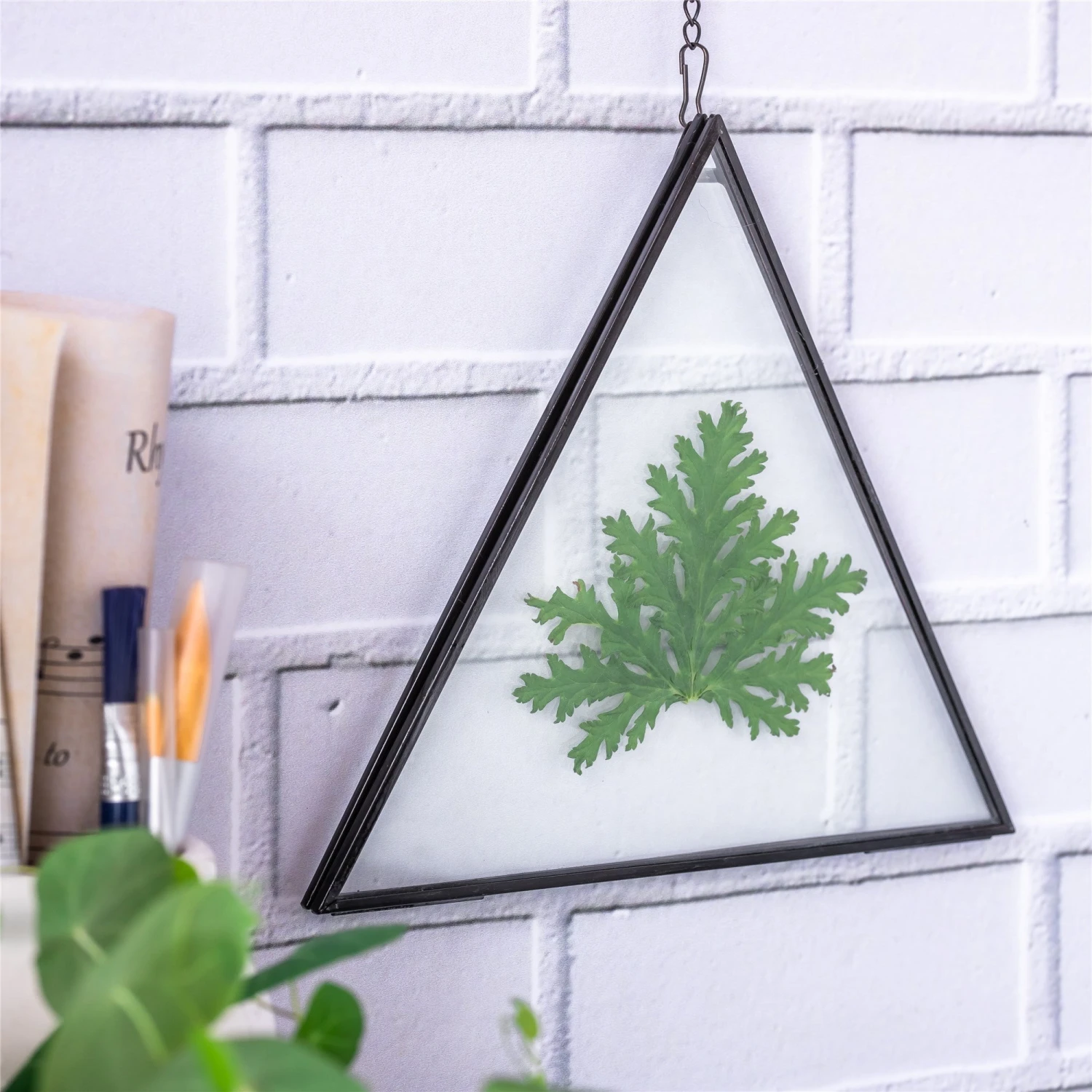 Hanging Black Triangle Herbarium Brass Glass Frame For Pressed Flowers Dried Flowers Poster 7 Hanging Black Triangle Herbarium Brass Glass Frame For Pressed Flowers Dried Flowers Poster - Image 5