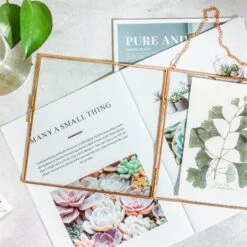 Handmade Large Wall Hanging Pure Copper Glass Artwork Certificate Photo Display Floating Frame -Terrarium Plant Hub 8906