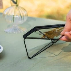 Brass Gold Tabletop Vintage Frame Geometric Ornament Plant Specimen Clip Modern Decor Card Holder 5X7" Reception -Terrarium Plant Hub G01A0275