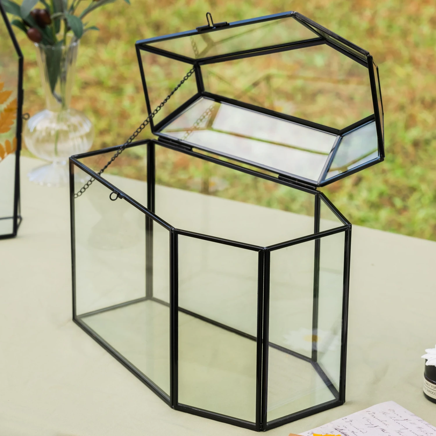 Halloween Gothic Coffin Black Geometric Glass Card Box Terrarium With Swing Lid, Heart Lock, Handmade Brass For Wedding Reception Wishwell Keepsake 12 Halloween Gothic Coffin Black Geometric Glass Card Box Terrarium With Swing Lid, Heart Lock, Handmade Brass For Wedding Reception Wishwell Keepsake - Image 10