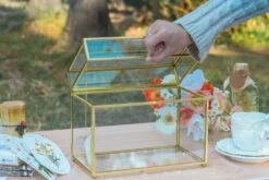 NCYP Wedding Card Box With Slot And Lock - 9.8x5.6x7.7 Inches - Gold Glass Envelope Box With Lid For Birthday Party Reception - Vintage Rectangular Centerpiece Decoration Handmade (Glass Box Only) -Terrarium Plant Hub G01A1359
