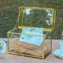 NCYP Wedding Card Box With Slot And Lock - 9.8x5.6x7.7 Inches - Gold Glass Envelope Box With Lid For Birthday Party Reception - Vintage Rectangular Centerpiece Decoration Handmade (Glass Box Only) -Terrarium Plant Hub G01A1399